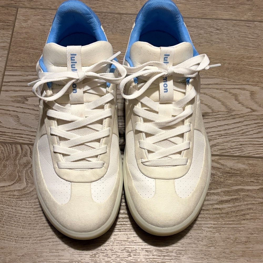 All-White Sneakers with Sky Blue Lining
